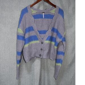 Free People Lavender Baby Blue Stripe Wool Blend Cropped Cardigan S
